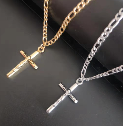 Simple Cross Figaro Necklace Easter Jesus Pendant – Jewelry Gift Ideas — 1