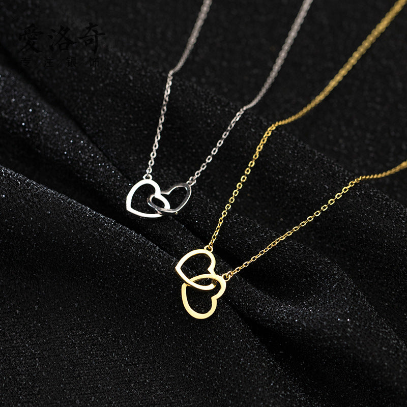 Double Heart Interlocking Titanium Steel Necklace – Jewelry Gift Ideas — 1