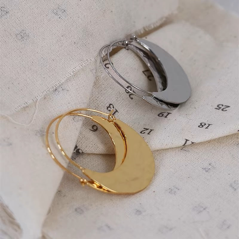 Hammer Surface Oval Earrings Temperament Unique – Holiday Gift Ideas — 1