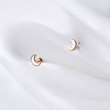 S925 Silver Earrings Female Glossy Moon With Ear Plug – Gifts for Her — 8