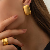 Retro 18K Gold Rectangular Matte Brushed Earrings – Thoughtful Gifts — 5