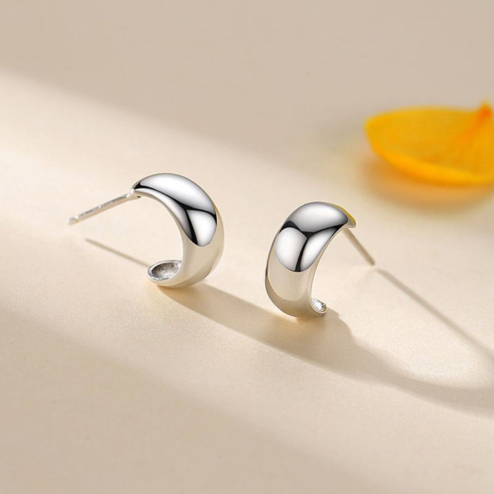 S925 Sterling Silver Glossy C- Shaped Stud Earrings – Gifts for Her — 1