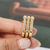 Gold Three-row Diamond Hollow Geometric Ring – Holiday Gift Ideas — 4