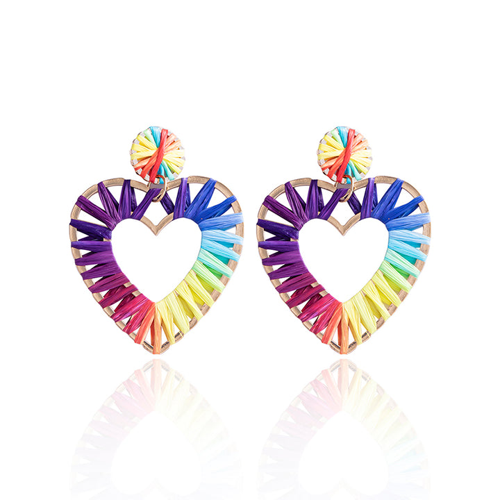 Large Oval Heart Raffia Dangle Earrings For Women Boho – Gifts for Her — 1