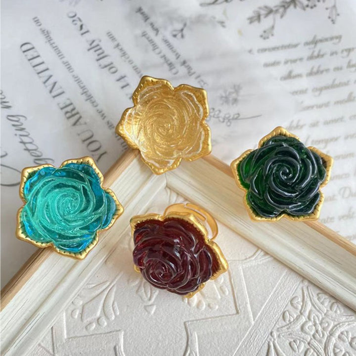 Hand Burning Carved Rose Glass Ring – Meaningful Gifts — 1