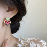 Wine Red Love Heart Earrings For Women Girl Gold – Jewelry Gift Ideas — 3