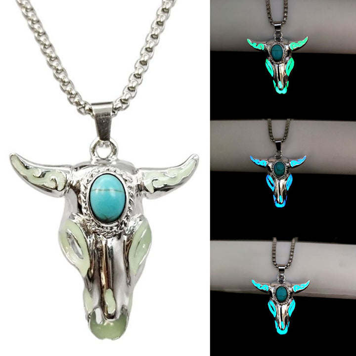Men's Turquoise Gemstone Bull Head Luminous – Jewelry Gift Ideas — 1