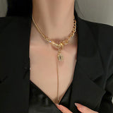Diamond And Pearl Round T-shaped Buckle Necklace – Jewelry Gift Ideas — 1