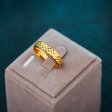 Gold Narrow Faced Reel Print Circular Texture Ring – Surprise Gifts — 9