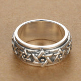 Turnable S925 Silver Ring Men's Retro Hexagram Wide – Gifts for Him — 6