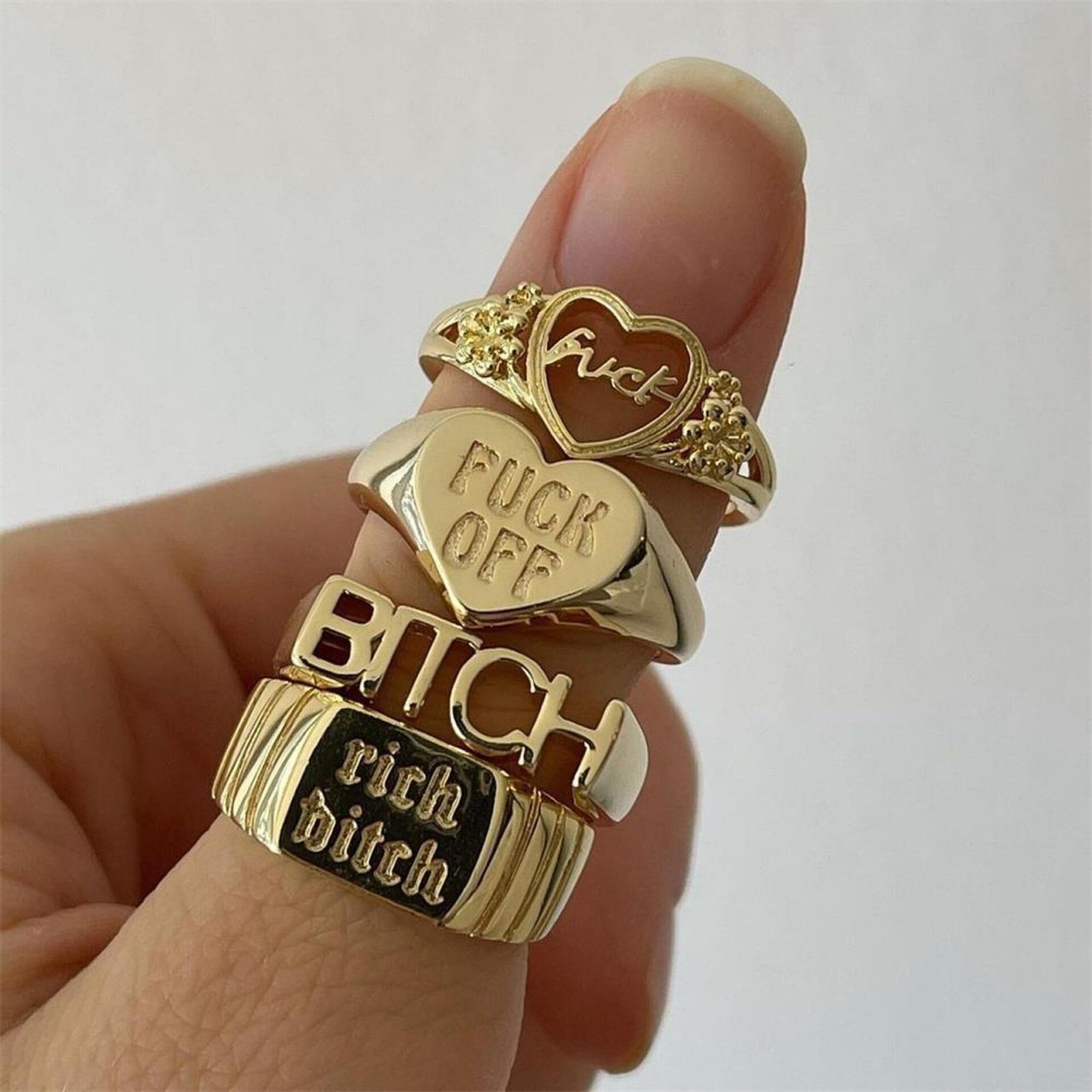 Shaped Rings Vintage Alloy Letter Cutout Heart Rings – Useful Gifts — 1