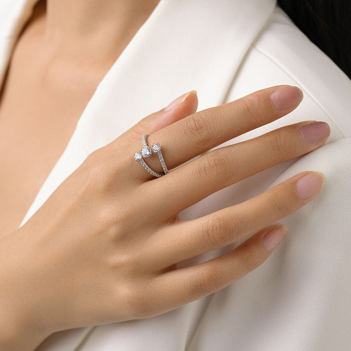 S925 Silver Geometric Design Artificial Diamond Ring – Gifts for Her — 1