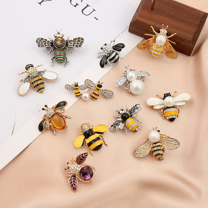 Cartoon Cute Bee Zircon Diamond Pearl Brooch – Jewelry Gift Ideas — 1
