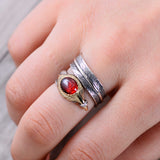 Women's Garnet Vintage Statement Feather Ring – Gifts for Her — 4