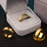 Gold Narrow Faced Reel Print Circular Texture Ring – Surprise Gifts — 1