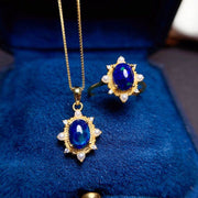 Silver Inlaid Blue Opal Ring Pendant Set – Jewelry Gift Ideas — 2