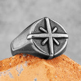 Geometric Vintage Titanium Men's Compass Ring – Gifts for Him — 6