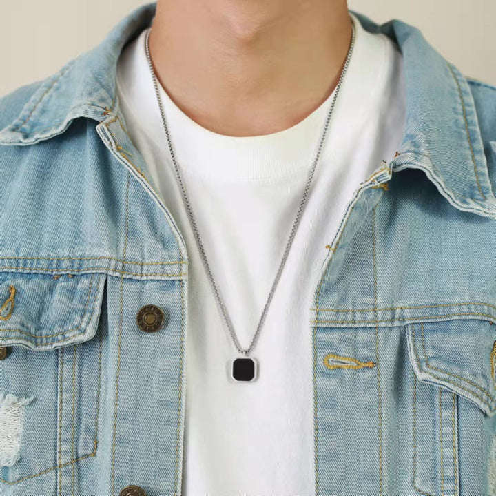 Stainless Steel Epoxy Black Square Pendant Men's – Jewelry Gift Ideas — 1