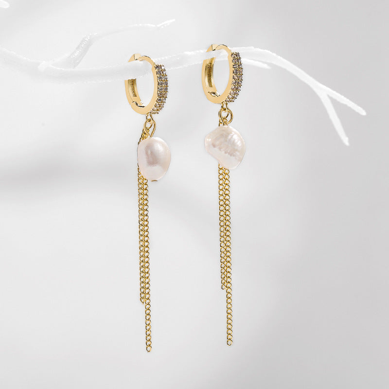 Freshwater Pearl Ear Button Long Tassels Fashion – Stylish Gifts — 1