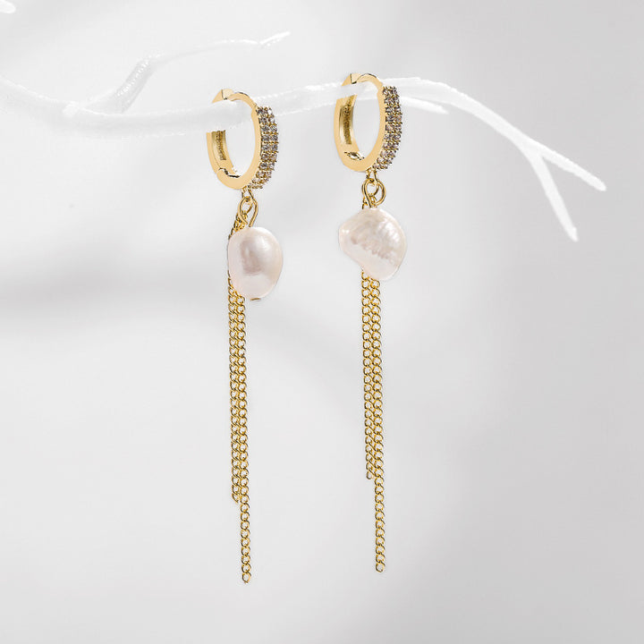 Freshwater Pearl Ear Button Long Tassels Fashion – Stylish Gifts — 1