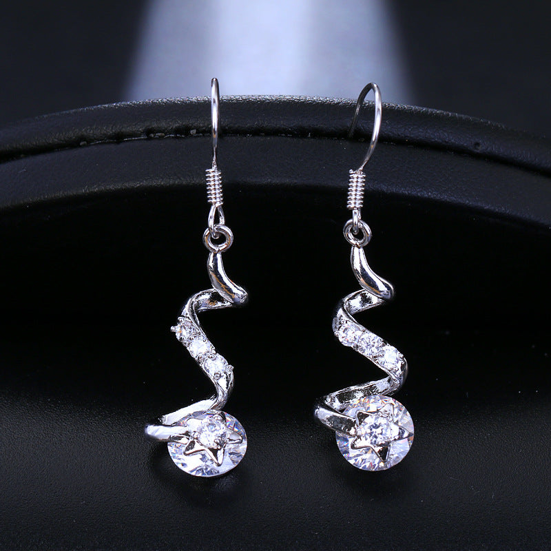 Purple Zircon Spiral Ear Hook Earrings – Small Gift Ideas — 1