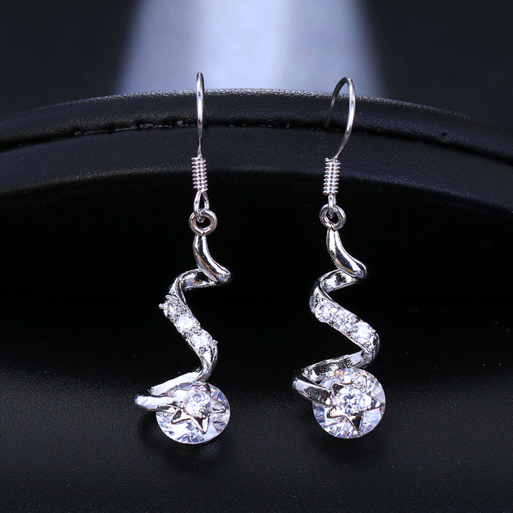 Purple Zircon Spiral Ear Hook Earrings – Small Gift Ideas — 1