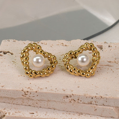 18K Fashion Retro Twist Pearl Heart-shaped Ear Studs – Stylish Gifts — 2