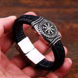 Men's Wide Stainless Steel Carved Leather – Jewelry Gift Ideas — 5