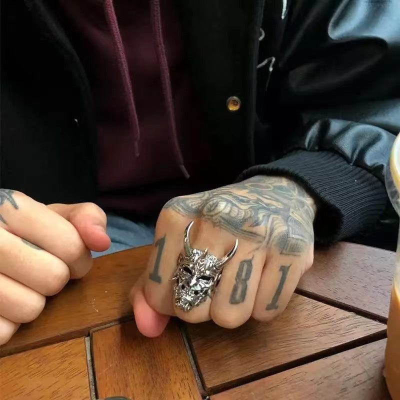 Distressed Prajna Mask Hip Hop Punk Ring – Holiday Gift Ideas — 1