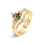 Female S925 Silver Inlaid Green Moss Stone Ring – Gifts for Her — 18