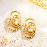 Vortex Oval Line Pearl Stud Earrings Exaggerated – Holiday Gift Ideas — 5