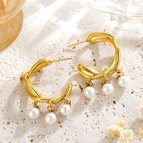 Cross Winding Pearl Eardrops Stud Earrings Ladies – Meaningful Gifts — 2