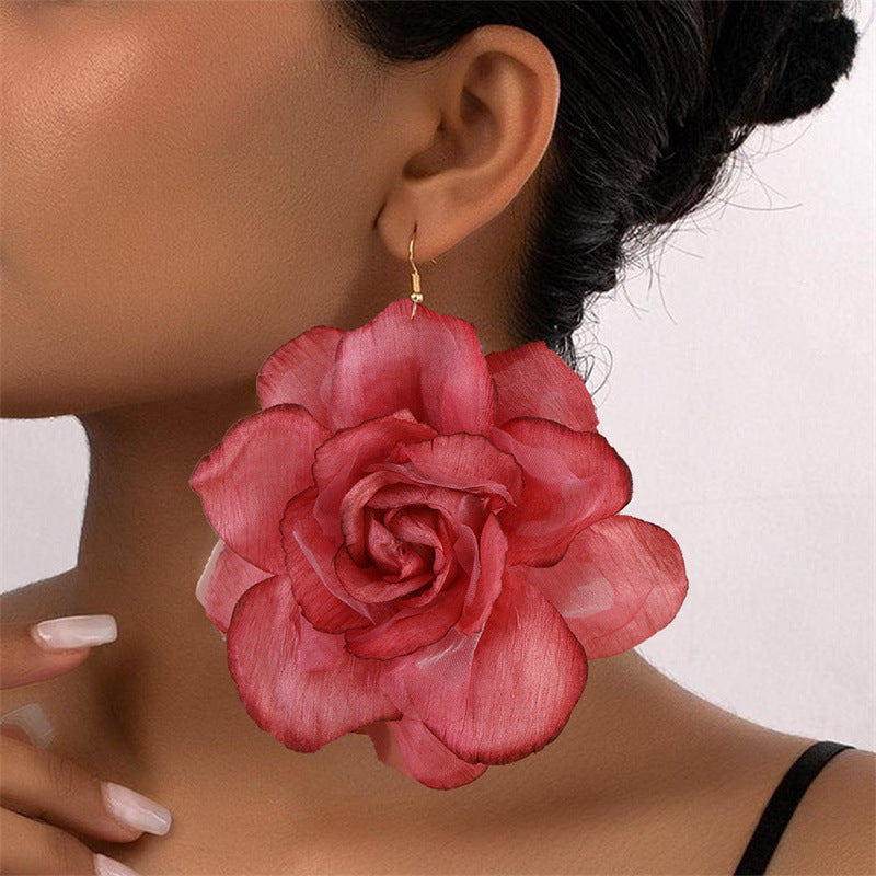 Gradient Stereo Net Yarn Flowers Female Earrings – Gifts for Her — 1