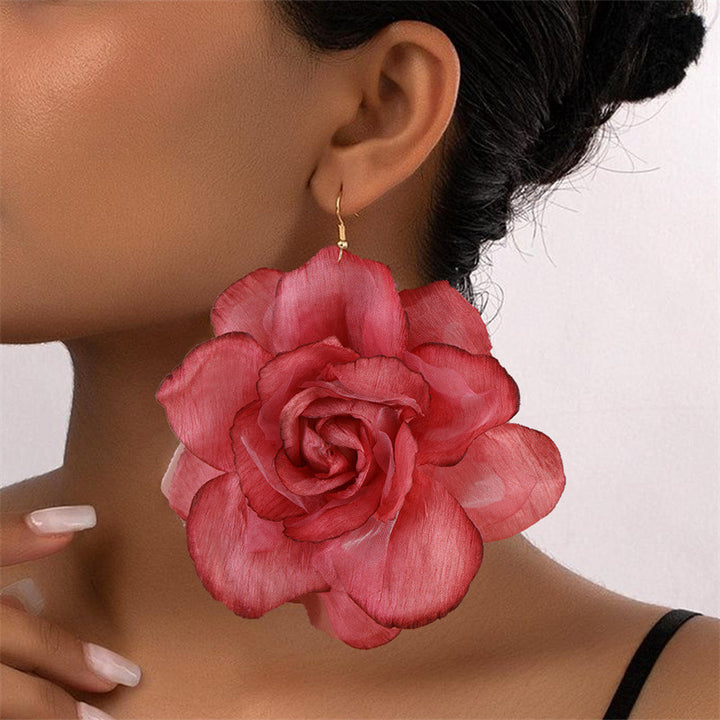 Gradient Stereo Net Yarn Flowers Female Earrings – Gifts for Her — 1