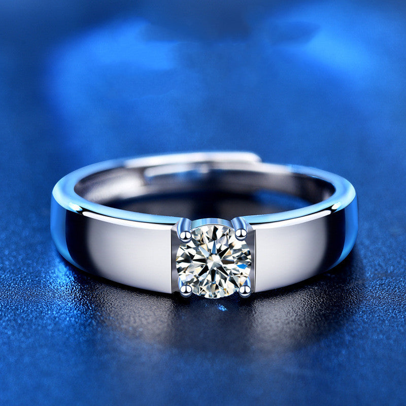 Sterling Silver Men's White Gold Moissanite Ring – Gifts for Him — 1