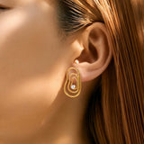 Vortex Oval Line Pearl Stud Earrings Exaggerated – Holiday Gift Ideas — 1