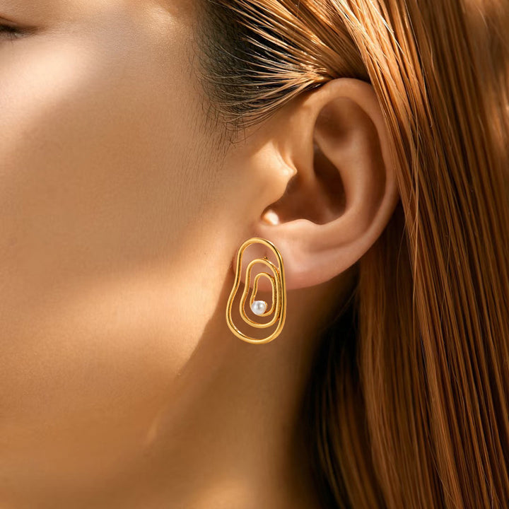 Vortex Oval Line Pearl Stud Earrings Exaggerated – Holiday Gift Ideas — 1