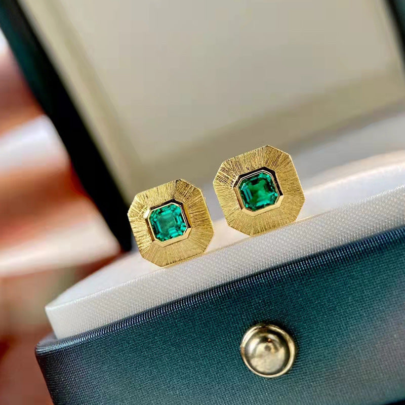 Emerald Stud Earrings Women's Sterling Silver Sun – Gifts for Her — 1