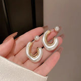 Geometric U-shaped Pearl Earrings For Women New – Gifts for Her — 1