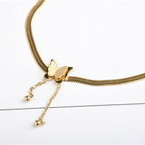 Women's Gold Titanium Steel Tassel Beanie Butterfly – Gifts for Her — 6