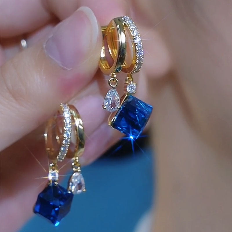 Blue Cube Sugar Crystal Earrings Temperament Ear Clip – Surprise Gifts — 1