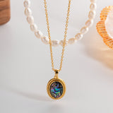 Double-layer Natural Pearl Oval Pendant Necklace – Jewelry Gift Ideas — 2