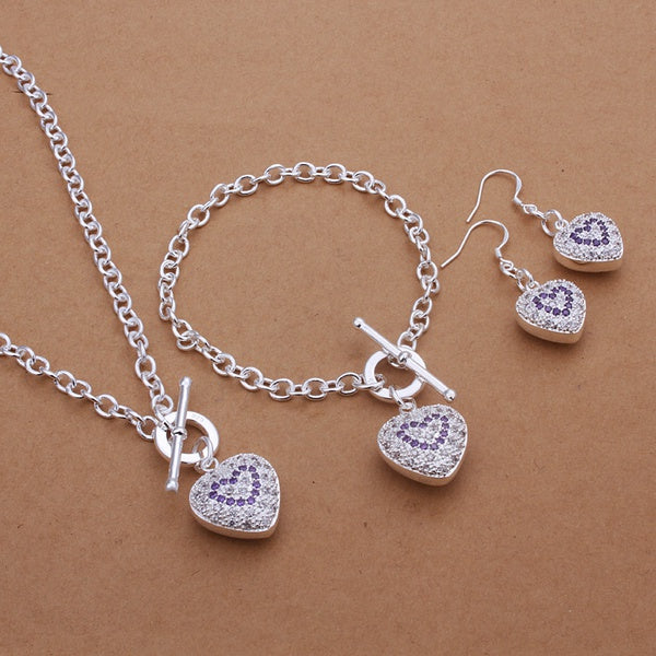 Amethyst Heart Necklace Bracelet Earrings – Jewelry Gift Ideas — 1