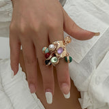 High Profile Retro Colorful Gemstone Pearl Tassel Ring – Gifts for Her — 4