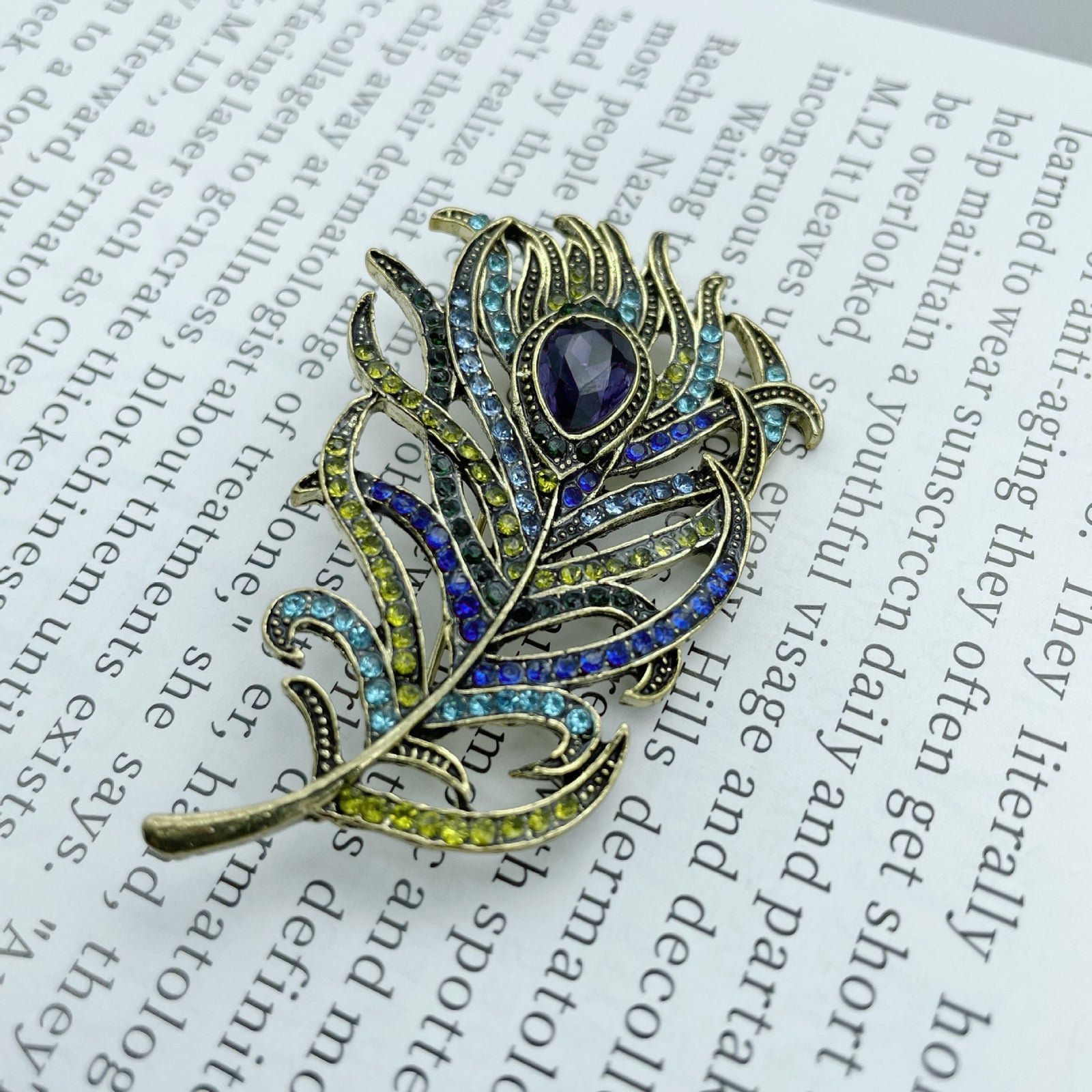 Crystal Peacock Feathers Brooch Boho Enamel Pins Deep – Stylish Gifts — 1