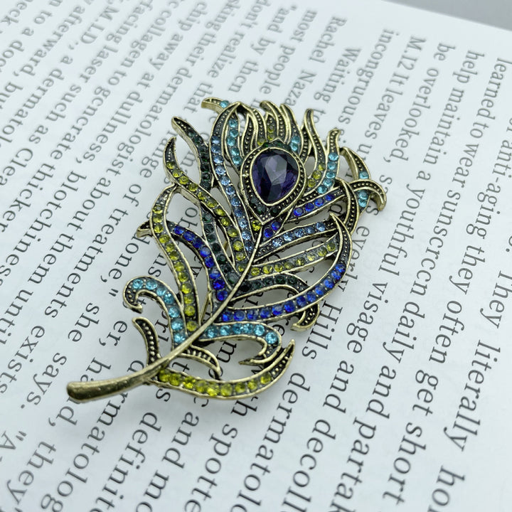 Crystal Peacock Feathers Brooch Boho Enamel Pins Deep – Stylish Gifts — 1
