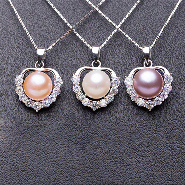 925 Silver Diamond Love Pendant Freshwater Pearl – Jewelry Gift Ideas — 1