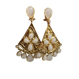 Fan-shaped White Jade Tassel Earrings Water Drop Long – Everyday Gifts — 5