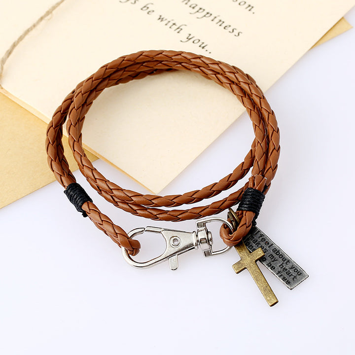 PU Woven Leather Cowhide Bracelet Double Ring – Jewelry Gift Ideas — 1
