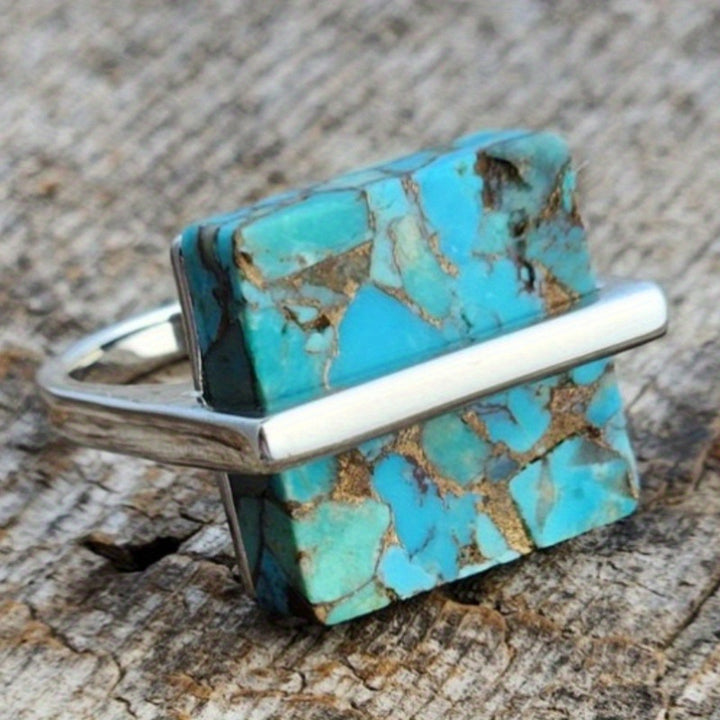 Retro-style Natural Square Turquoise Ring – Stylish Gifts — 1
